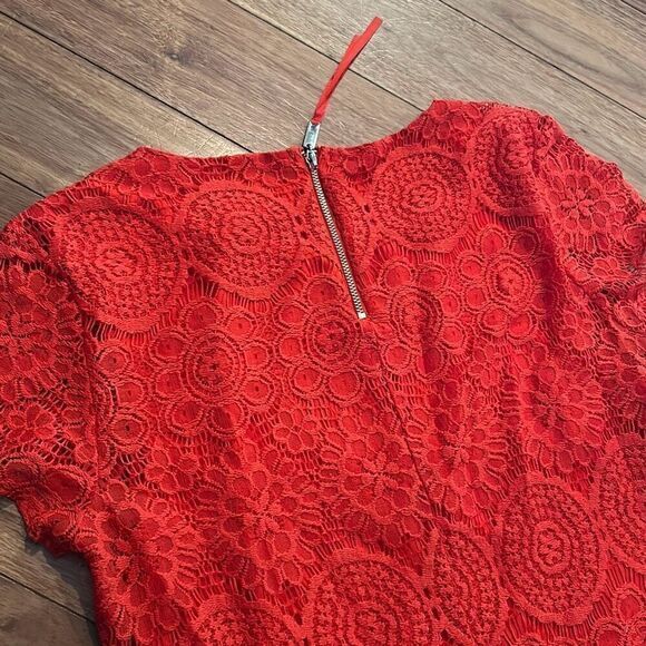 Laundry By Shelli Segal Womens Red Short Sleeve Overlay Sheath Lace Dress Size 4 - Picture 7 of 10